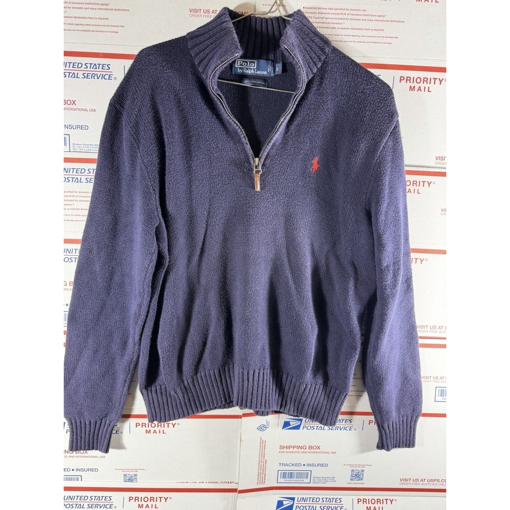 Vintage Polo Ralph Lauren Sweater Men's Blue Red Pony 1/4 Quarter Zip Knit‎ Sz S